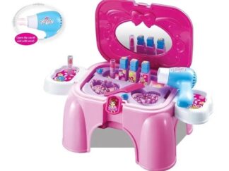 Set Belleza Peluquera Salón Maquillaje Infantil Banquito Juguete Juego Fun Ster Peluquería Cosmética Maquillaje Secador De Pelo Manicura Pintura Lapiz Labial Esmalte Espejo 17 Accesorios Venta Por Mayor Mayorista