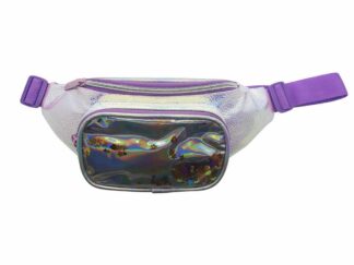 Riñonera Cresko Holográfica Cuerina Lentejuelas Violeta Plateada Moda Fashion Niñas Adolescentes Brillosa Venta Por Mayor Mayorista