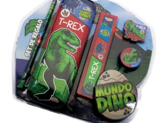 Set Escolar Mundo Dino Cartuchera Lápiz Regla Sacapuntas Goma Cresko