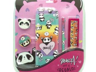 Set Escolar Muaa Osos Panda Cartuchera Lápiz Regla Sacapuntas Goma Cresko