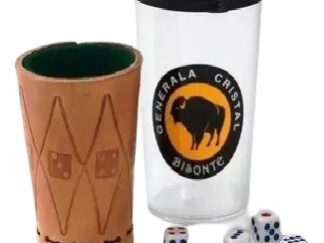 Juego De Generala Cristal Con Cubilete Cuero Bisonte Dados