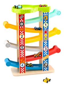 Torre Deslizante +6 Mini Autos Madera Didáctico