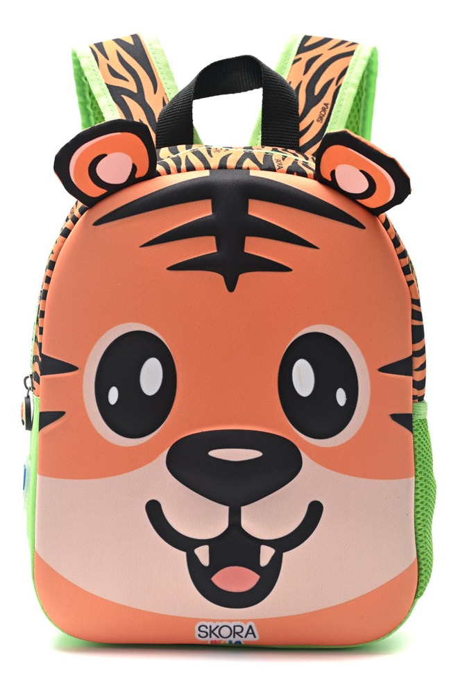 Mochila Infantil De Espalda 12 Pulgadas Tigre Dai 3d Skora Naranja