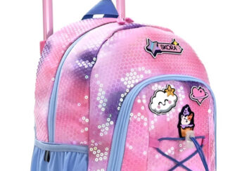 Mochila Con Carro Lentejuelas 16 Pulgadas Escolar Skora Rosa Liso
