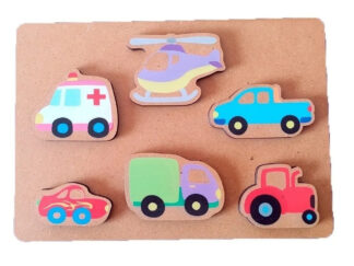 Juego Encastre Con Volumen De Madera Vehículos Didácticos E-auto