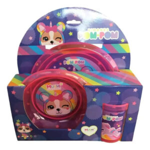 Set Infantil Plato Bowl Vaso Simones Rosa