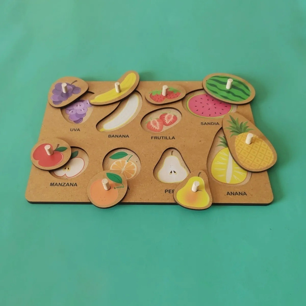 Juego Encastre Madera Con Agarre Ayuda Frutas Puzzle Plan Z Frutas - Imagen 2
