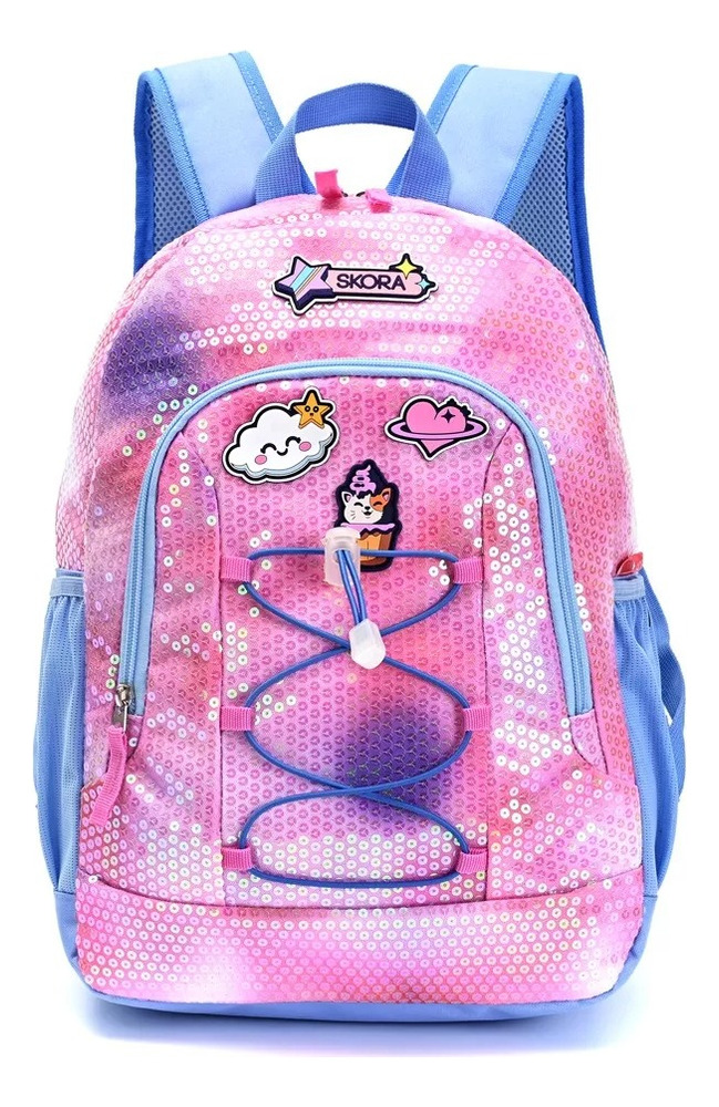 Mochila Escolar Skora Con Lentejuelas Degradé Y Portanotebook De 16 Para Niñas Rosa Liso