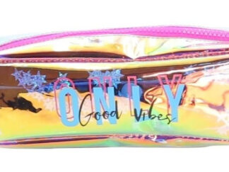 Cartuchera Tubo Holográfica Con Glitter Good Vibes Cresko Glitter