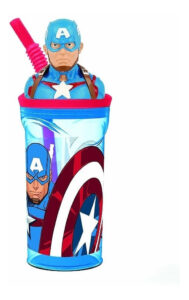 Vaso Infantil Capitán América Estatuilla Avengers Con Pajita Sp816