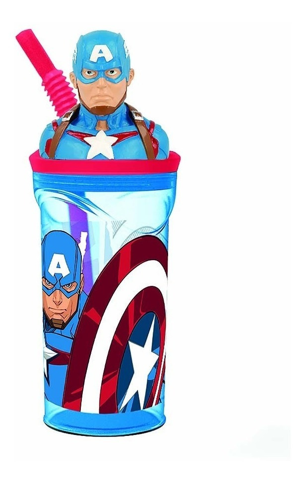 Vaso Infantil Capitán América Estatuilla Avengers Con Pajita Sp816