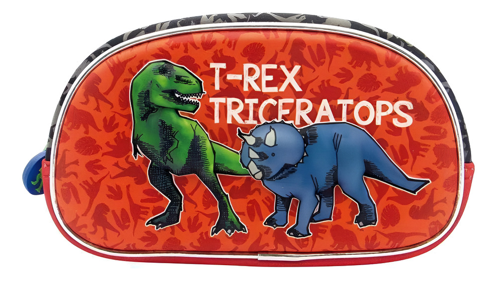 Cartuchera Mundo Dino 2 Cierres Dinosaurios T-rex Triceratop Rojo Di026