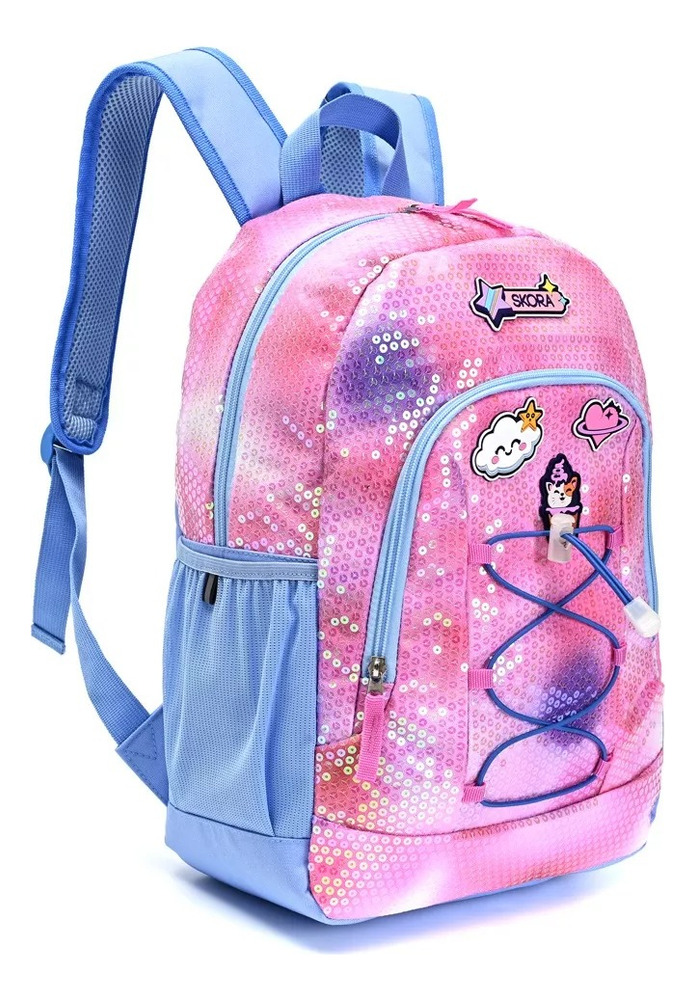 Mochila Escolar Skora Con Lentejuelas Degradé Y Portanotebook De 16 Para Niñas Rosa Liso - Imagen 2