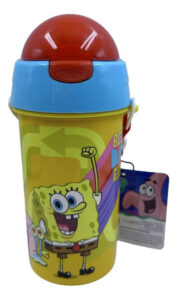 Botella Infantil Escolar Bob Esponja Con Correa Color Amarillo