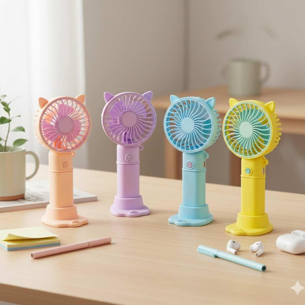 Ventilador De Mano Portátil Usb Recargable Con Base Y Luz - Imagen 2