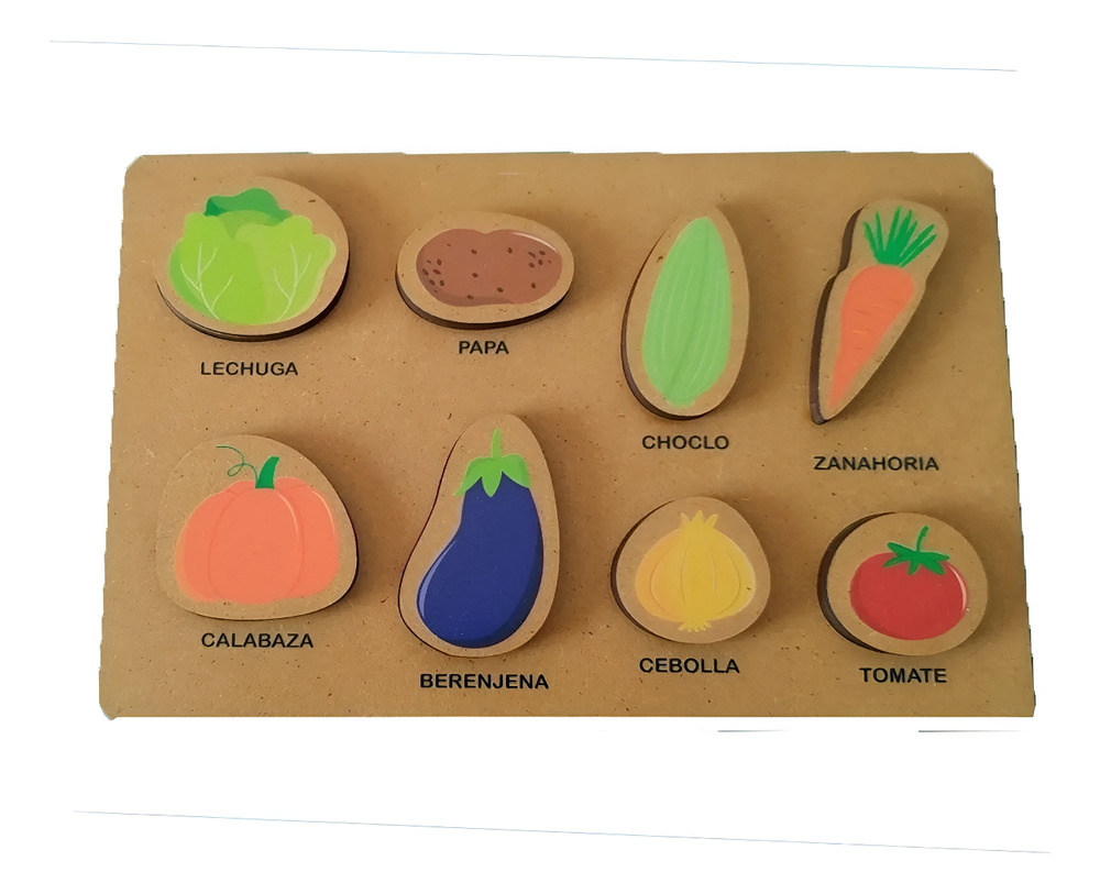 Juego Encastre Con Volumen Madera Verduras Didácticos Planz E-verd