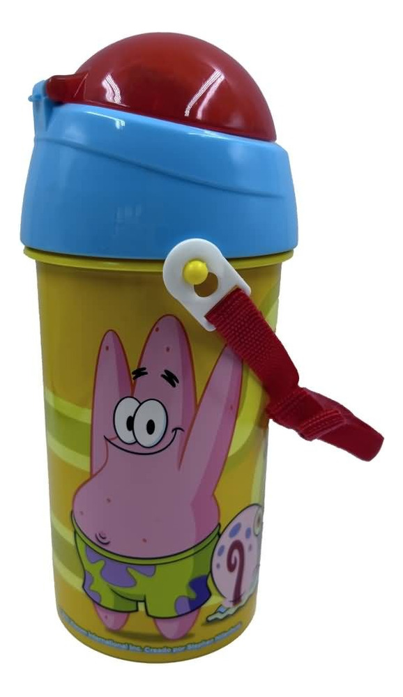 Botella Infantil Escolar Bob Esponja Con Correa Color Amarillo - Imagen 2
