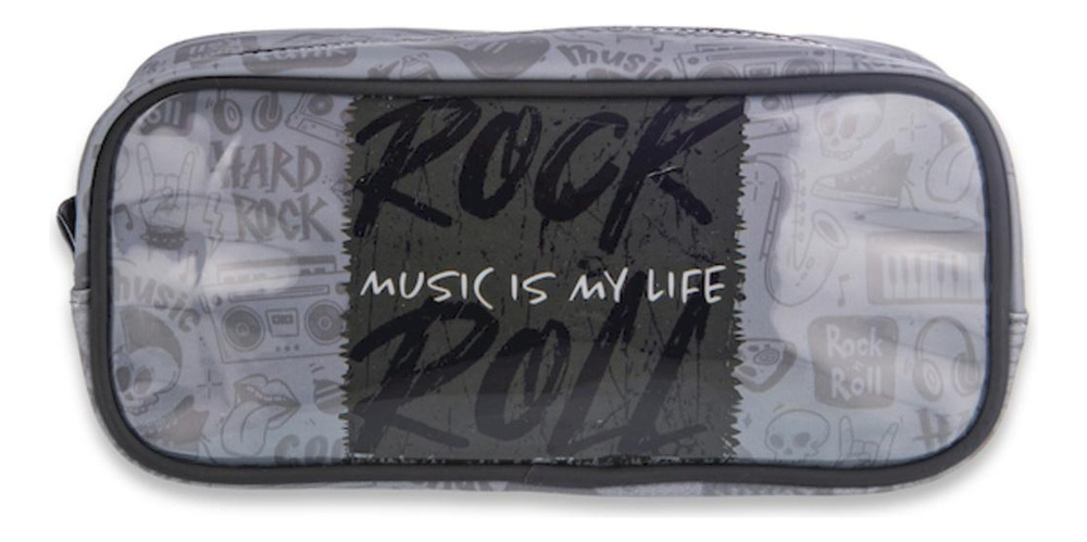 Cartuchera Talbot Pu Rock 1 Cierre Amplia 22x11x4.5cm Escolar Portacosmético Gris Liso