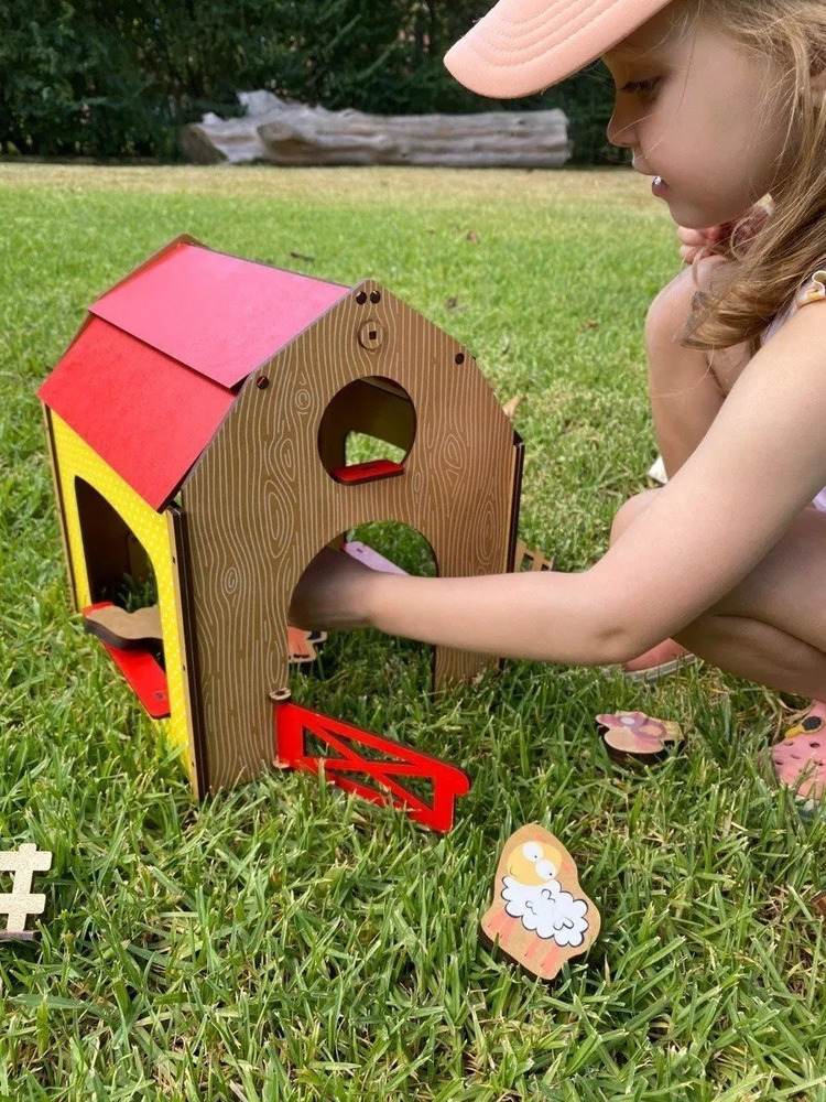 Granja De Madera Con Animales Juego Didactico Juguete Plan Z Amarillo Y Rojo - Imagen 3