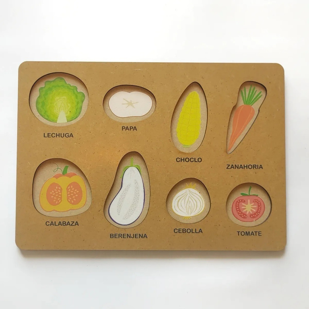 Juego Encastre Con Volumen Madera Verduras Didácticos Planz E-verd - Imagen 3