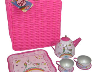 Juego Set De Té Unicornio Canasta Mimbre 7 Pz Juguete Valija