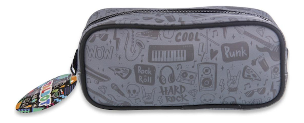 Cartuchera Talbot Pu Rock 1 Cierre Amplia 22x11x4.5cm Escolar Portacosmético Gris Liso - Imagen 2