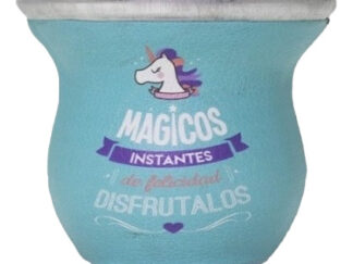 Mate De Vidrio Forrado Cuerina Unicornio Bombilla Yerba Ry