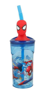 Vaso Infantil Spiderman Estatuilla Hombre Araña Con Pajita Azul