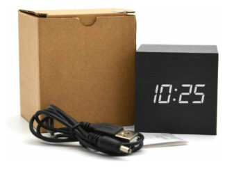 Reloj Despertador Led Cubo Madera Usb O Pilas Digital Mesa