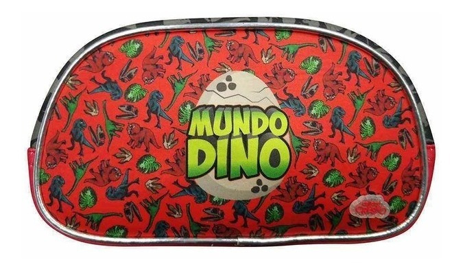 Cartuchera Mundo Dino 2 Cierres Dinosaurios T-rex Triceratop Rojo Di026 - Imagen 3