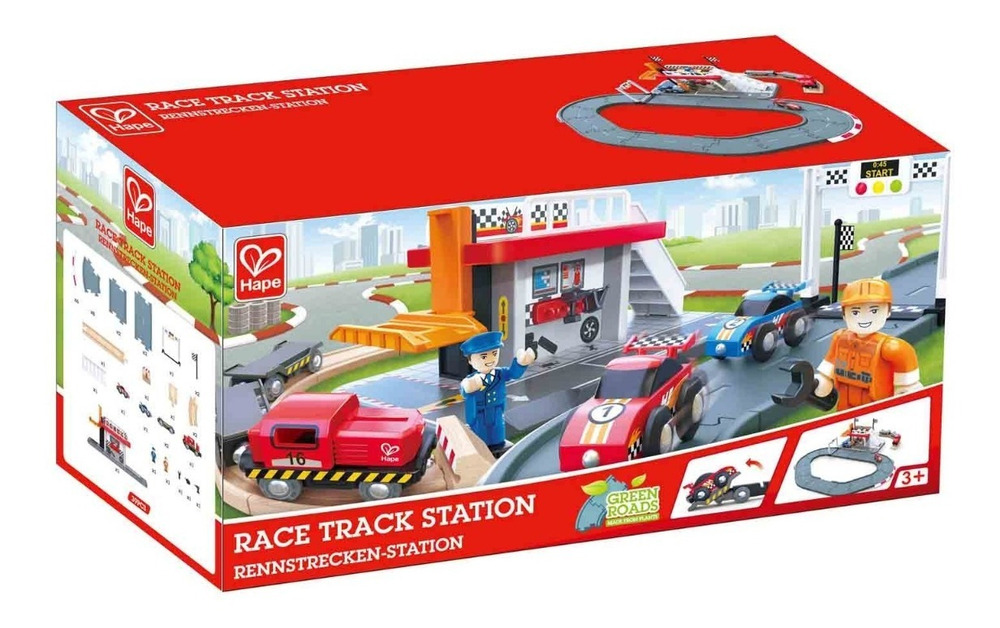Pista Estación Carreras Didáctica Hape Juguete Autos Boxes Gris - Imagen 6