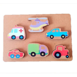 Juego Encastre Con Volumen De Madera Vehículos Didácticos E-auto