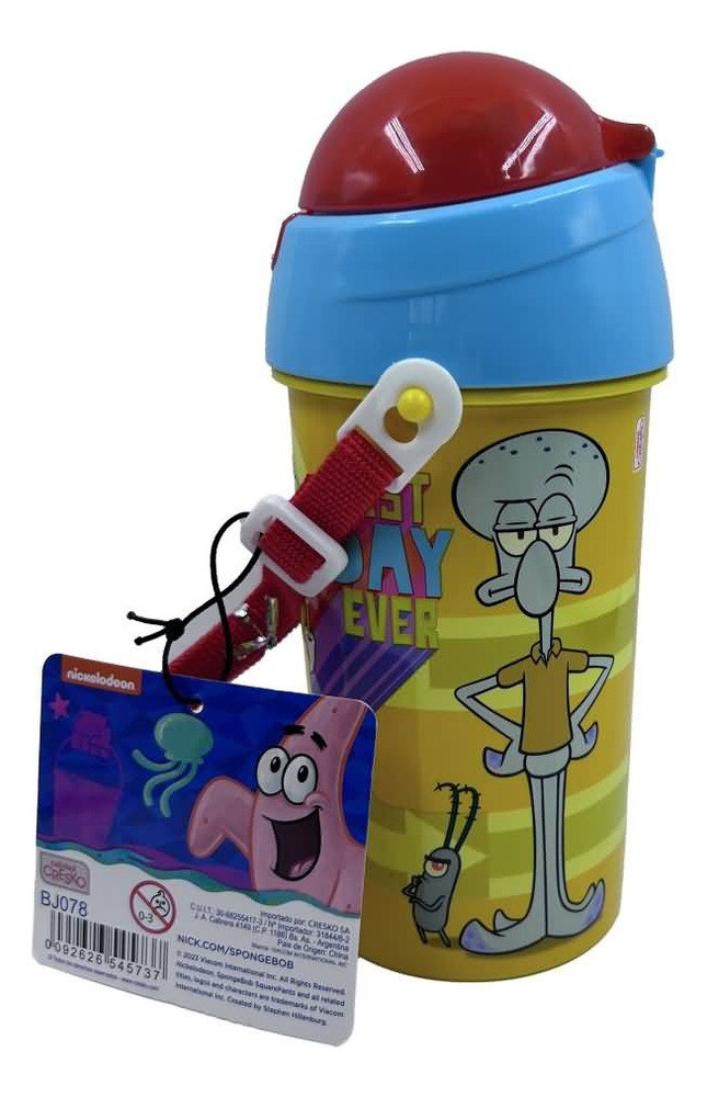 Botella Infantil Escolar Bob Esponja Con Correa Color Amarillo - Imagen 3