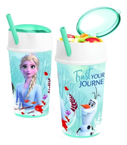 Vaso Plástico Con Sorbete Tapa Porta Cereales Frozen Disney Celeste Frozen