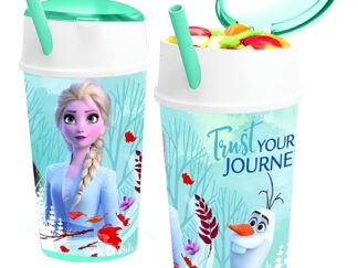 Vaso Plástico Con Sorbete Tapa Porta Cereales Frozen Disney Celeste Frozen