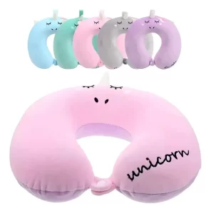 Almohada De Viaje Para Cuello Viscoelástica Infantil Color Rosa Diseño De La Tela Unicornio