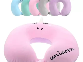 Almohada De Viaje Para Cuello Viscoelástica Infantil Color Rosa Diseño De La Tela Unicornio