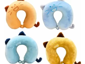 Almohada De Viaje Para Cuello Viscoelástica Infantil Color Celeste Diseño De La Tela Gatito