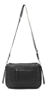 Bandolera Skora Tiracierre Personalizado Brighton Pu Acabado De Los Herrajes Níquel Color Negro Correa De Hombro Negro Diseño De La Tela Lisa Liso