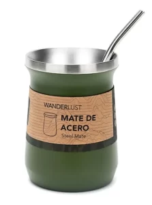 Mate Térmico Wanderlust De Acero Inoxidable Con Bombilla, 240 Ml Blanco Lisa