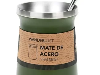 Mate Térmico Wanderlust De Acero Inoxidable Con Bombilla, 240 Ml Blanco Lisa