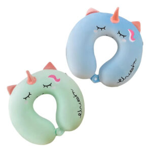Almohada De Viaje Para Cuello Viscoelástica Infantil Color Celeste Diseño De La Tela Unicornio