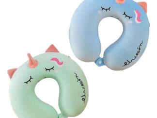 Almohada De Viaje Para Cuello Viscoelástica Infantil Color Celeste Diseño De La Tela Unicornio