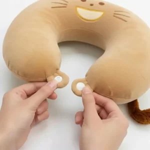 Almohada De Viaje Para Cuello Viscoelástica Infantil Color Marrón Diseño De La Tela Gatito