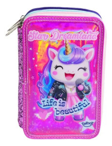 Cartuchera Canopla Escolar 3 Pisos Cierre Super Teens Talbot Color Fucsia Unicornios