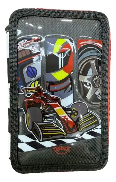 Cartuchera Canopla Escolar 3 Pisos Cierre Super Teens Talbot Color Negro Racing