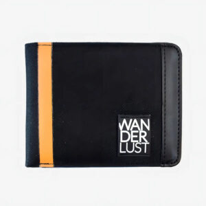 Billetera Hombre Caja Cuero Ecológico Wanderlust Con Naranja Color Negro