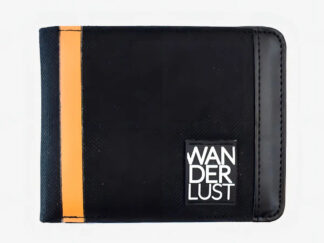Billetera Hombre Caja Cuero Ecológico Wanderlust Con Naranja Color Negro