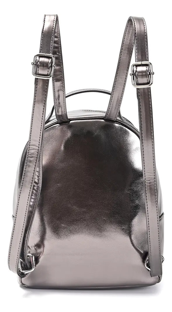 Mochila Skora Metalizada Urbana Mujer Dama Teen Color Plata Liso - Imagen 4