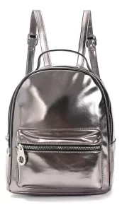Mochila Skora Metalizada Urbana Mujer Dama Teen Color Plata Liso